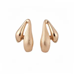 Elegant 18k gold plated brushed teardrop earrings with minimalist textured design for women