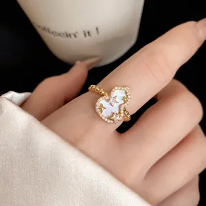 Anello Aperto a Forma di Zucca in Rame Zirconia Acetato Placcato Oro Vintage Elegante Regolabile da Donna Gioielli