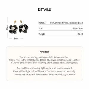 Specifiche dettagliate degli orecchini a fiore in chiffon nero con argento 925