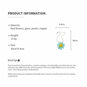 Detailed product information for flower pendant necklace with pearls and real dried flowers