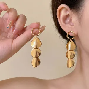 Minimalist Metal Smooth Round Stud Earrings With 925 Sterling Silver Earring Post Layered Water Drop Dangle Women Jewelry