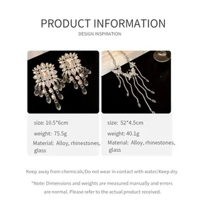 Detailed specifications for rhinestone butterfly tassel necklace and statement chandelier earrings