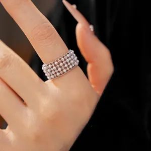 Vintage Luxurious Copper Artificial Pearl Zirconia Open Ring For Women Elegant Multi-layer Hollow Geometric Adjustable Finger Ring Jewelry Gift