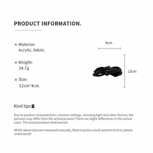 Spécifications du produit pour pince banane en tissu noué avec dimensions et matériau