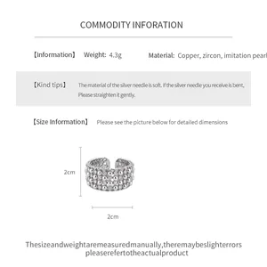 Detailed view of zircon-inlaid multi-layer pearl open ring with size specs