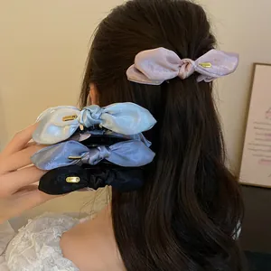 Détail de pinces à cheveux en satin élégantes montrant le tissu et le design noué