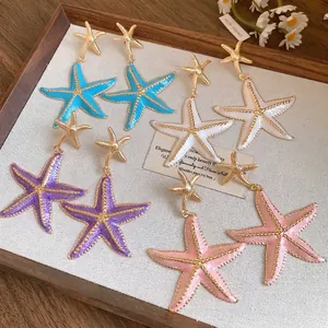 Bohemian summer vacation style enamel starfish drop earrings in multiple vibrant colors