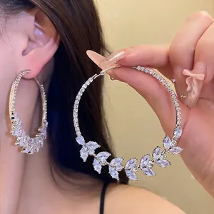 Exquisite silver hoop earrings featuring sparkling zircon wheat ear pattern for women