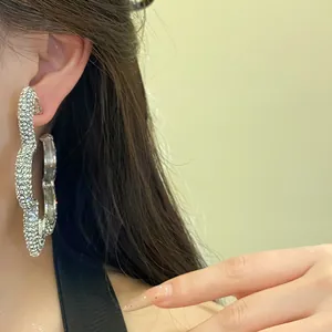 Sparkling rhinestone flower hoop earrings with high-end luxury silver needle design