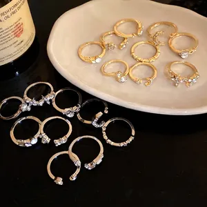 Vintage Strass Herz Stern Mond Fingerringe Für Damen Gold Silber Legierung Minimalistische Mode Schmuck Elegantes Accessoire