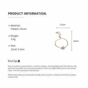 Detail view of zircon flower pendant bracelet with size and material specifications