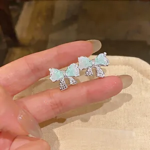 Koreanischer Minimalismus Silber Ohrringpfosten Schleife Ohrstecker Süß Ins Stil Eleganter Strass Band Ohrringe Für Damen Schmuck
