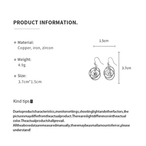 Specifiche dettagliate degli orecchini in zircone argento con dimensioni e materiali indicati