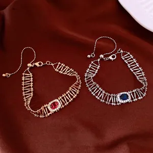 Bracciale Vintage in Rame con Zirconia Traforato Retrò Lusso Geometrico Regolabile Braccialetto per Donna Gioielli da Festa