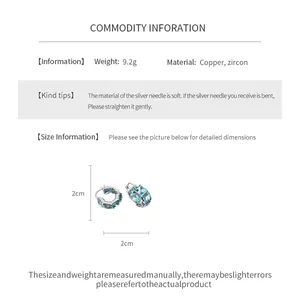 Detailed dimensions and material information for retro blue zircon square hoop earrings