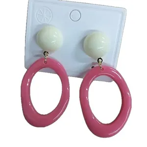 Orecchini a cerchio ovali rosa vivace stile dopamina con perno crema per la spiaggia