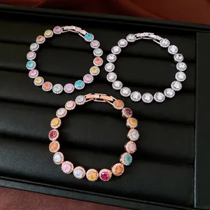 Elegant gold-plated round cubic zirconia tennis bracelets in multicolor and clear styles