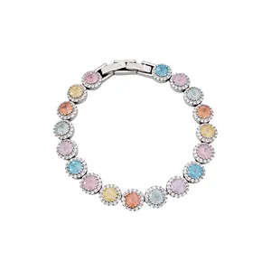 Elegant gold plated bracelet with colorful circular zircon gemstones for women jewelry