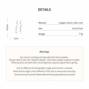 Detailed specifications of resin flower zircon tassel earrings with 925 silver needles