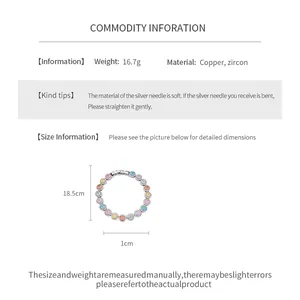 Detailed dimension and material specifications for the elegant multi-colored zircon round bracelet