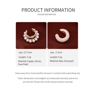 Detailed info for French zircon pearl ear cuffs with size and material specifications