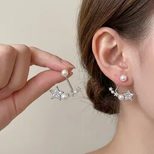 Eleganti orecchini a lobo con stella di zirconi e perla per gioielli di moda da donna chic
