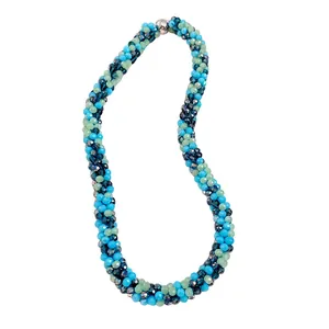 Collier et bracelet multi-rangs en perles de cristal style bohème avec fermoir magnétique