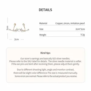 Detailed specifications of star-shaped zircon and pearl earrings with silver needles