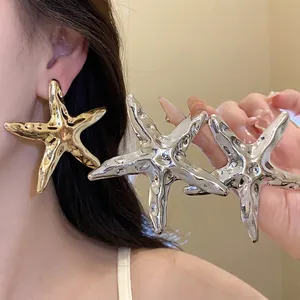 Western Stil Glänzend Plissiert Seestern Ohrstecker Mit Silber Ohrringpfosten Eisen Metall Seestern Schmuck Für Damen