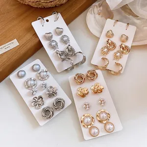 Vintage Alloy Artificial Pearl Flower Stud Earrings Jewelry Gold Silver Plated Botanical Floral Accessory For Women Party Gift