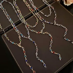 Vintage Court Style Acrylic Glass Beaded Double Layer Necklace Fashion Colorful Clavicle Chain For Women Jewelry Gift