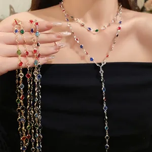 Retro palace style double-layered necklace with colorful acrylic glass beads