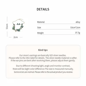 Detailed view showing material specifications and size for the floral jewelry set