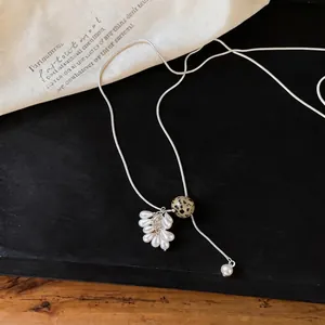 Minimalist silver necklace with pearl grape cluster and spotted dalmatian jasper stone