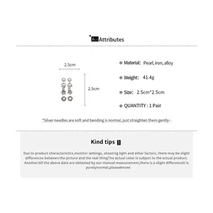 Detailed product attributes and measurements of vintage metal earring set with pearls.