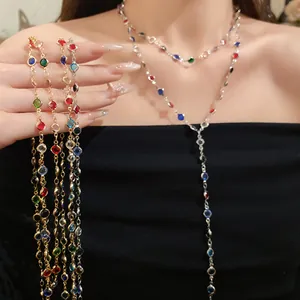 Close-up view of a double-layer vintage necklace featuring colorful acrylic glass beads