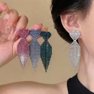 Squisiti Orecchini a Bottone con Nappa a Cuore Con Perno in Argento Sterling 925 Strass Intarsiato Rame Gioielli Moda Donna