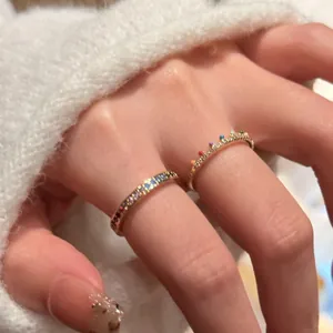 Fashion Copper 18K Gold Plated Zirconia Open Ring Colorful Geometric Korean Minimalist Stacked Rings For Women Jewelry