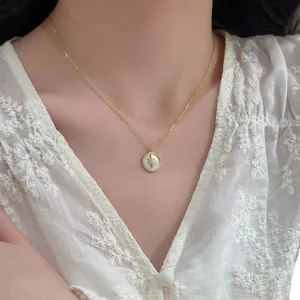 Elegant 18K gold plated star pendant necklace with zircon and resin inlay for women