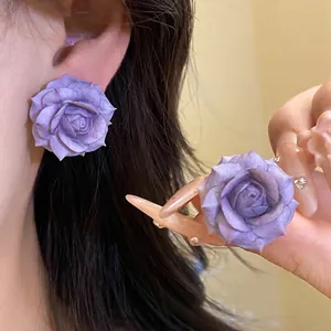 Sweet Light Purple Resin Flower Stud Earrings For Women Elegant Floral Silver Earring Post Jewelry Accessory Gift