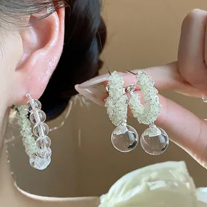 Fashionable Glass Beaded Hoop Earrings With 925 Sterling Silver Earring Post Niche Light Luxury Round Jewelry For Women