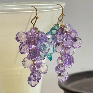 Summer Transparent Purple Grape Cluster Drop Earrings For Women Niche Design Acrylic Fruit Hook Earrings Fashion Jewelry Gift