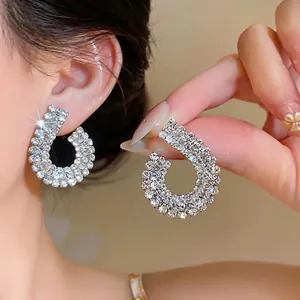 Luxury French Vintage Palace Style Rhinestone Geometric Stud Earrings 925 Sterling Silver Post For Women Fashion Jewelry