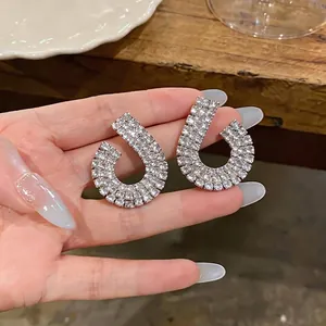 Elegant geometric rhinestone stud earrings featuring a French vintage and luxury design
