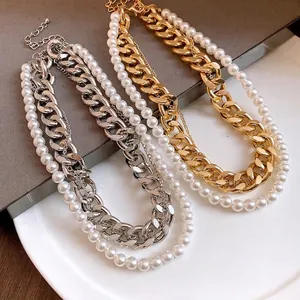 Vintage Multi-layer Copper Chain Necklace For Women Elegant Artificial Pearl Choker Fashion Party Wedding Jewelry Accessory
