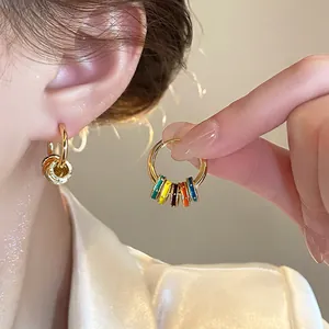 Women's Colorful Enamel Geometric Hoop Earrings Real Gold Plated Copper Earrings Summer Fashion Jewelry Accessories