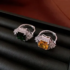 Vintage Square Zirconia Opening Adjustable Ring Luxurious Copper Women Jewelry Elegant Index Finger Ring Gold Silver Accessory
