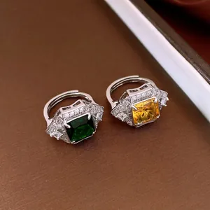 Elegant vintage sparkling square zircon open rings with green and yellow gemstones