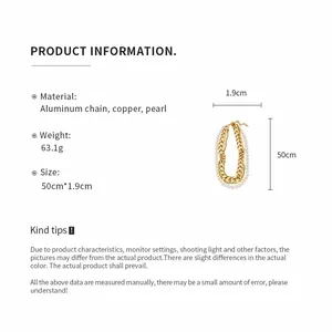 Detail view of vintage chunky gold chain and pearl necklace with 50cm size dimensions