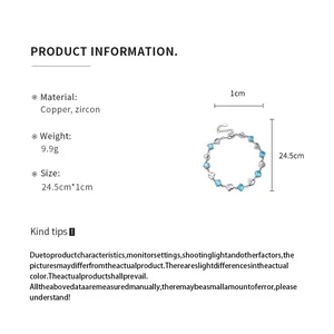 Detailed specifications of the elegant silver zircon heart bracelet with blue stones
